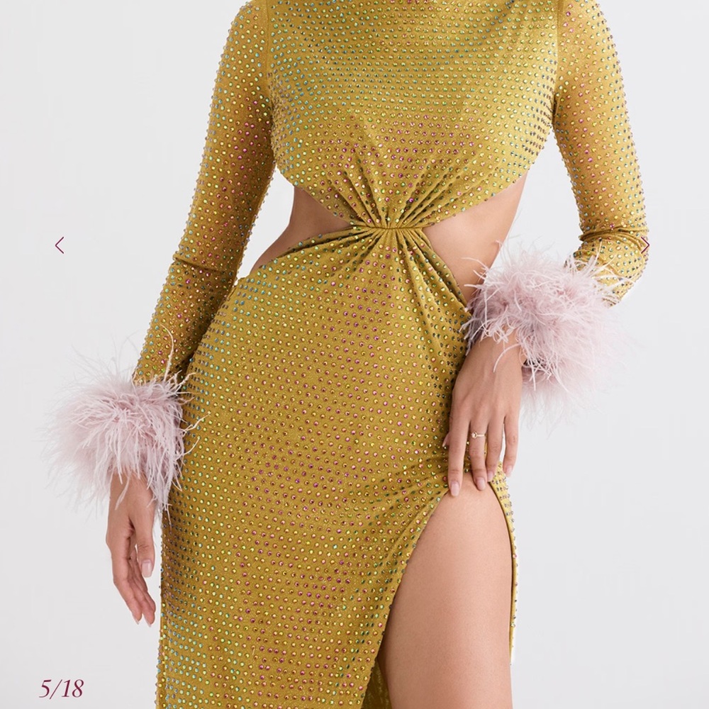 HOUSE OF CB Gina Chartreuse Crystallized Further Trim Cocktail Maxi Dress - XS